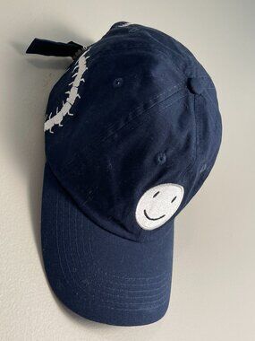 SORA Centipede Smiley Embroidered Strapback Hat Navy Blue Dad Cap Streetwear